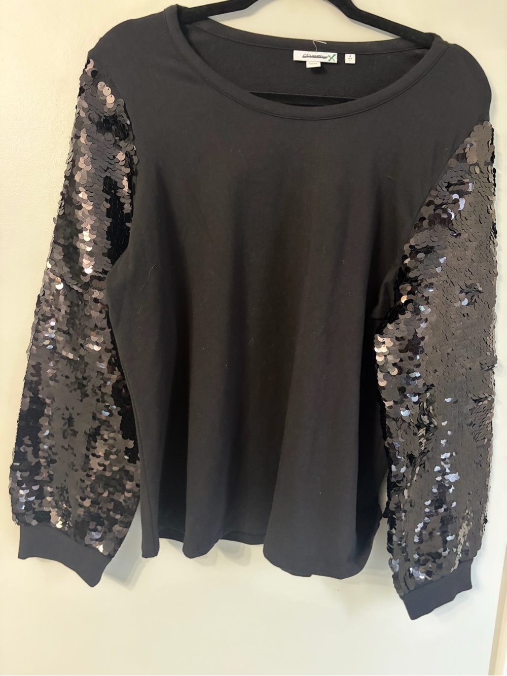 Chico's Black Sequin-Sleeve Pullover size 12 (chicos2) NWOT